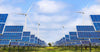 Solar panels and wind turbines generating clean renewable energy.